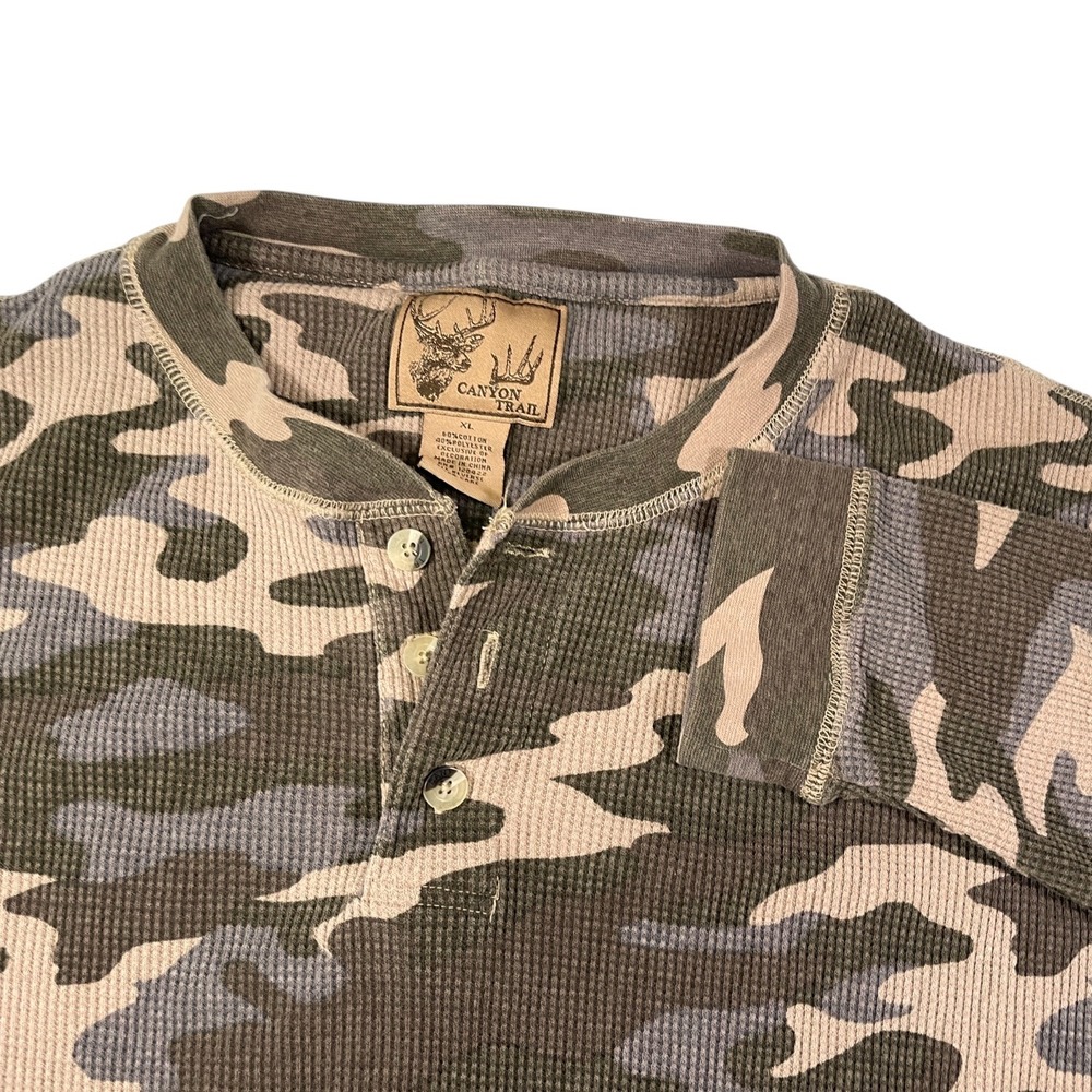 Canyon Trail XL Green Camo Henley Waffle Knit Thermal Gorpcore Hunting Shirt